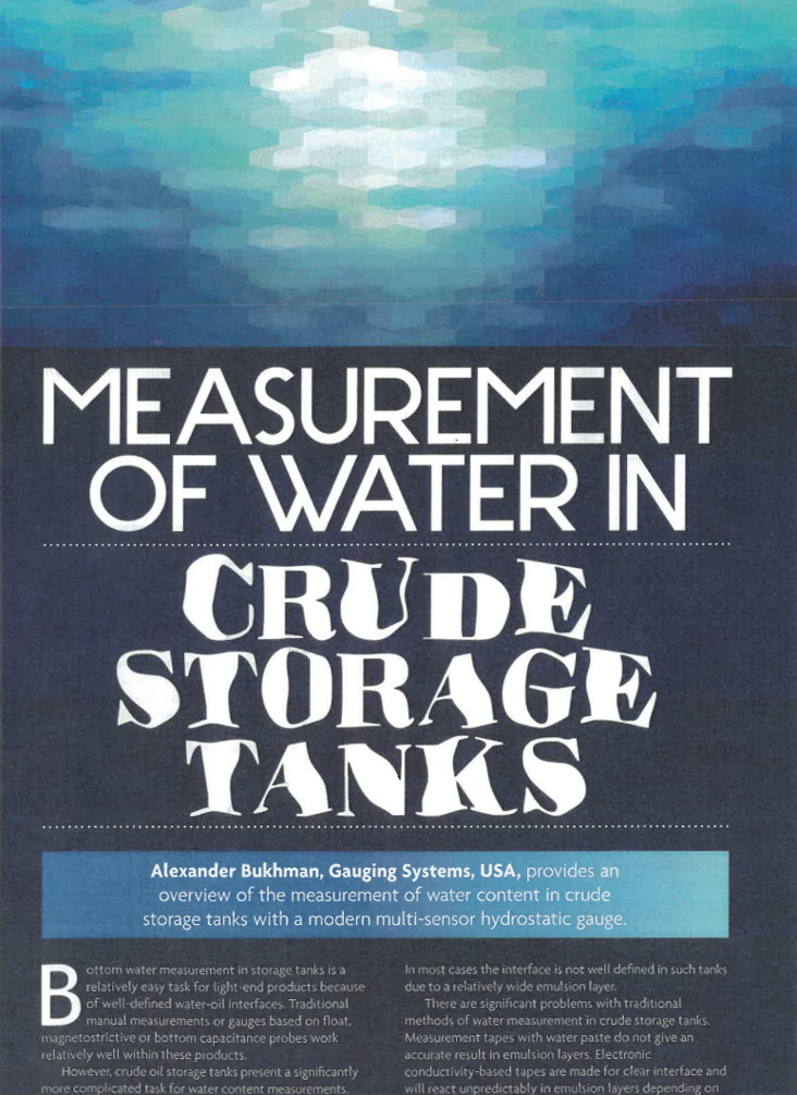 Measurement of Water in Crude Storage Tanks